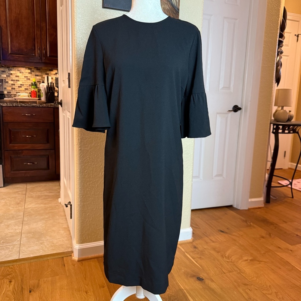 NWT Ganni Clark Black Dress Bell Sleeves Sz EU 36 US Small - Picture 5 of 13